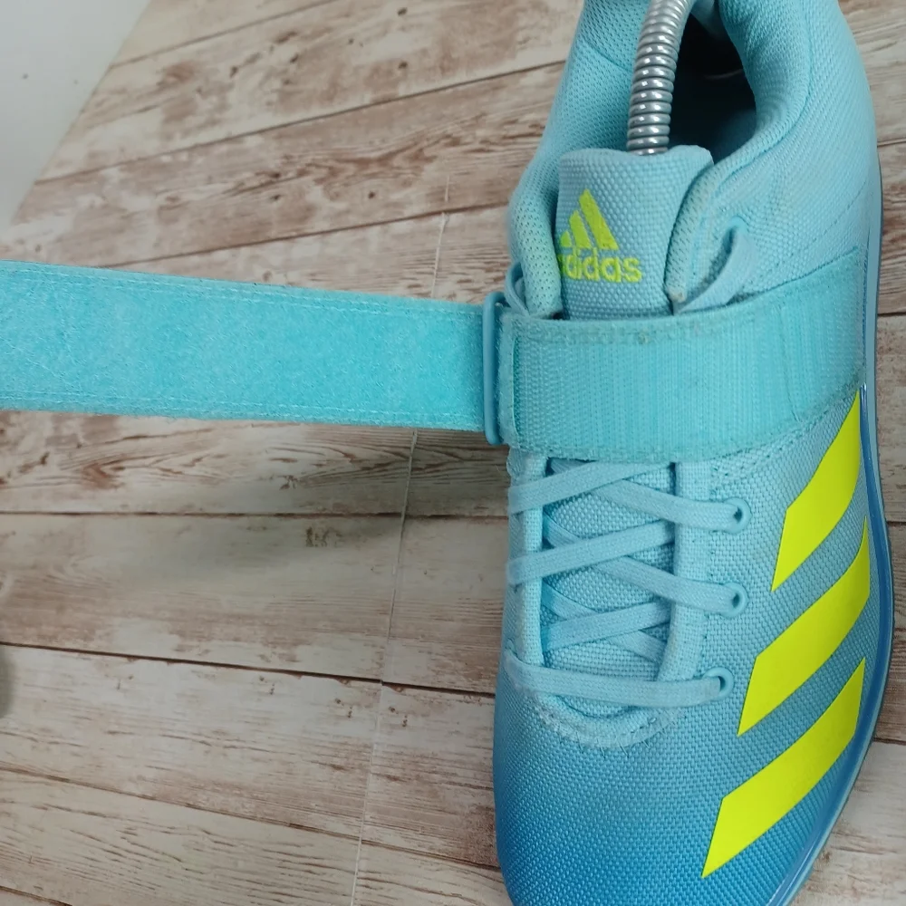 Adidas PowerLift 4 Cross Trainer Hazy Sky Blue Solar Yellow Gym Shoes Women's 10